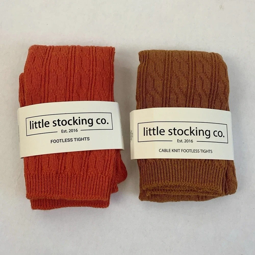 Baby Footless Tights Little Stocking Co. 0-6 Months Cable Knit New NWT 2 Pairs